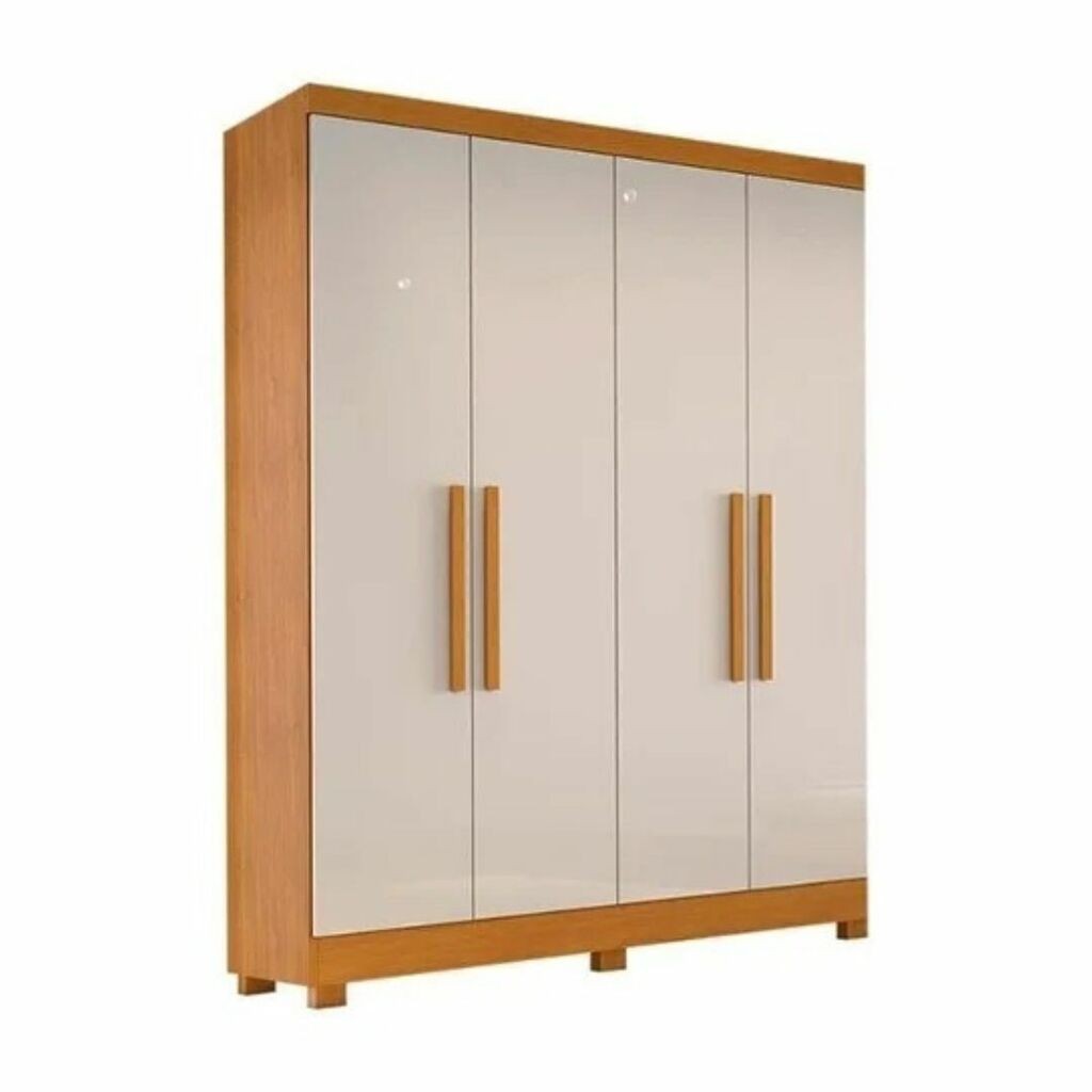 Guarda-Roupa Solteiro 100% MDF 4 Portas Sergipe Nature/Off White - Bianchi Guarda-Roupa Solteiro 100% MDF 4 Portas Sergipe Nature/Off White - Bianchi