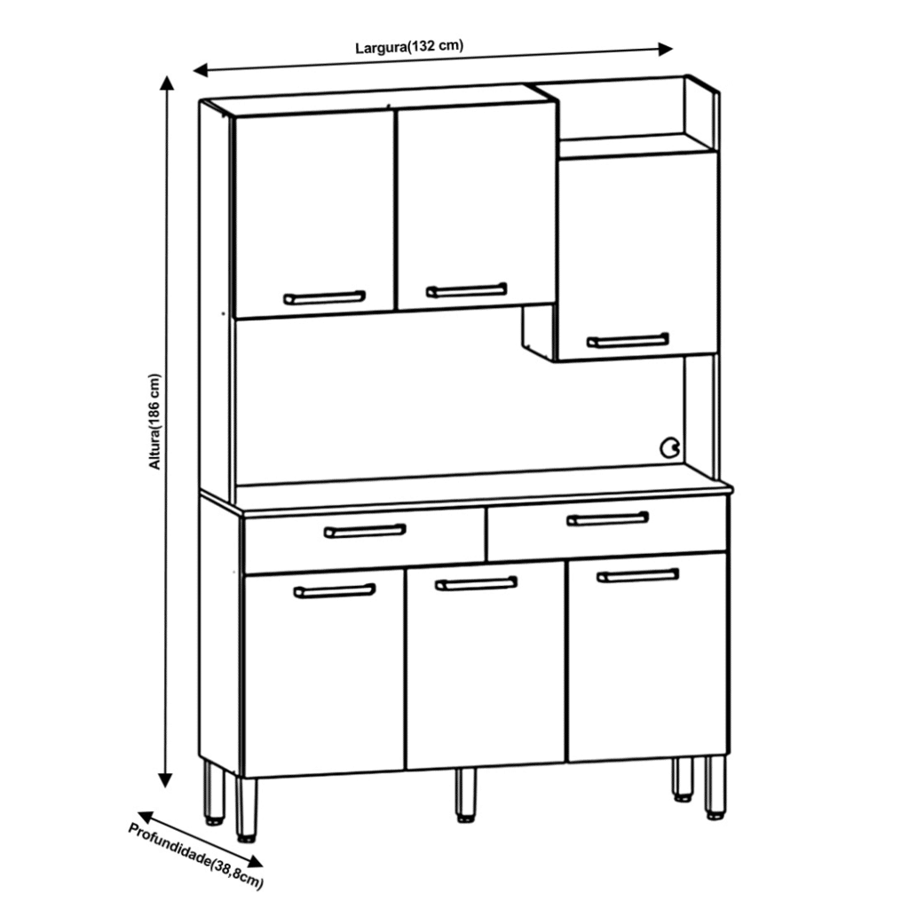 Armário de Cozinha Kit 6 Portas 2 Gavetas Modena  Nogueira/Off White - Kits Paraná Armário de Cozinha Kit 6 Portas 2 Gavetas Modena  Nogueira/Off White - Kits Paraná