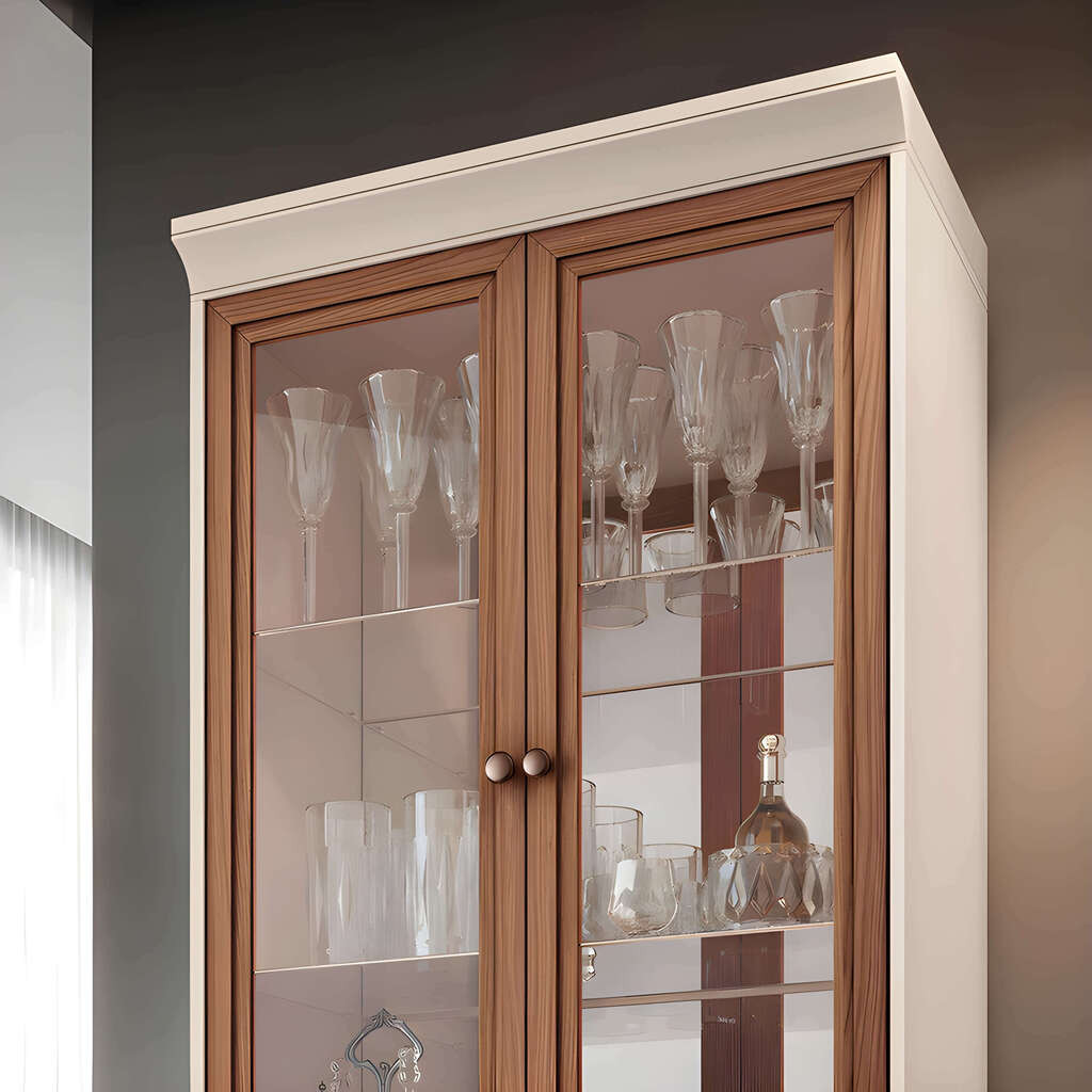 Cristaleira 2 Portas de Vidro 1 Gaveta Adega HB Móveis Opera Off White/Nature