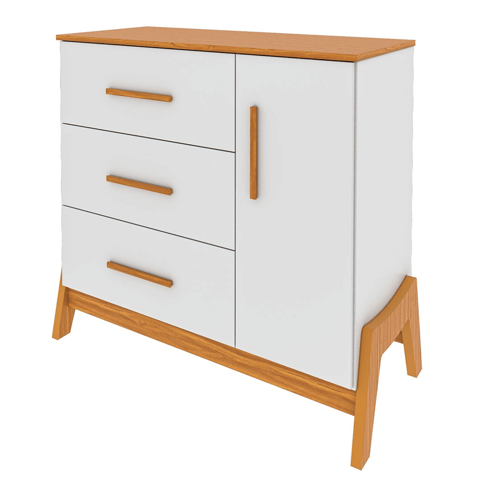 Cômoda Guti 100% MDF, 1 Porta, 3 Gavetas Branco/Amendoa - Peroba Cômoda Guti 100% MDF, 1 Porta, 3 Gavetas Branco/Amendoa - Peroba