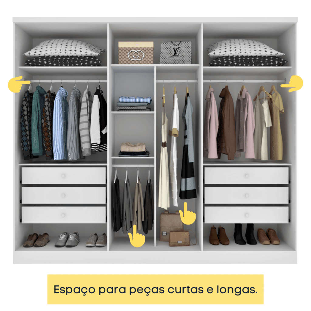 Guarda-Roupa Casal 100% MDF Com Espelho 3 Portas de Correr 6 Gavetas Tcil Móveis Milão Branco Guarda-Roupa Casal 100% MDF Com Espelho 3 Portas de Correr 6 Gavetas Tcil Móveis Milão Branco
