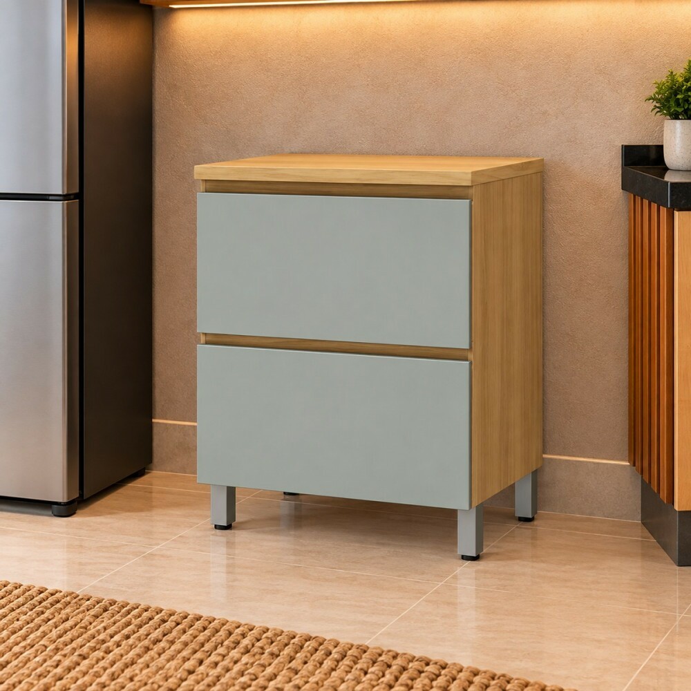 Balcão Nesher Rainha 1 Porta 1 Gaveta 70cm - Verde/Naturale