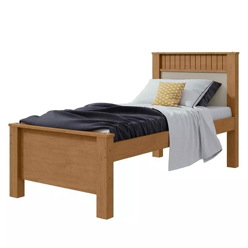Cama Solteiro em MDF/MDP Lopas Athenas Plus Amendoa Clean/Off White Cama Solteiro em MDF/MDP Lopas Athenas Plus Amendoa Clean/Off White