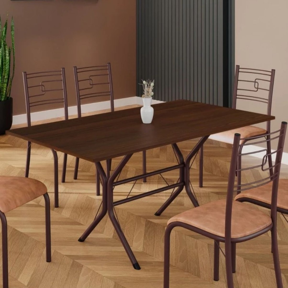 Conjunto Mesa 6 Cadeiras Teixeira Paraty Retangular 140cm Jambo - Marrom Conjunto Mesa 6 Cadeiras Teixeira Paraty Retangular 140cm Jambo - Marrom