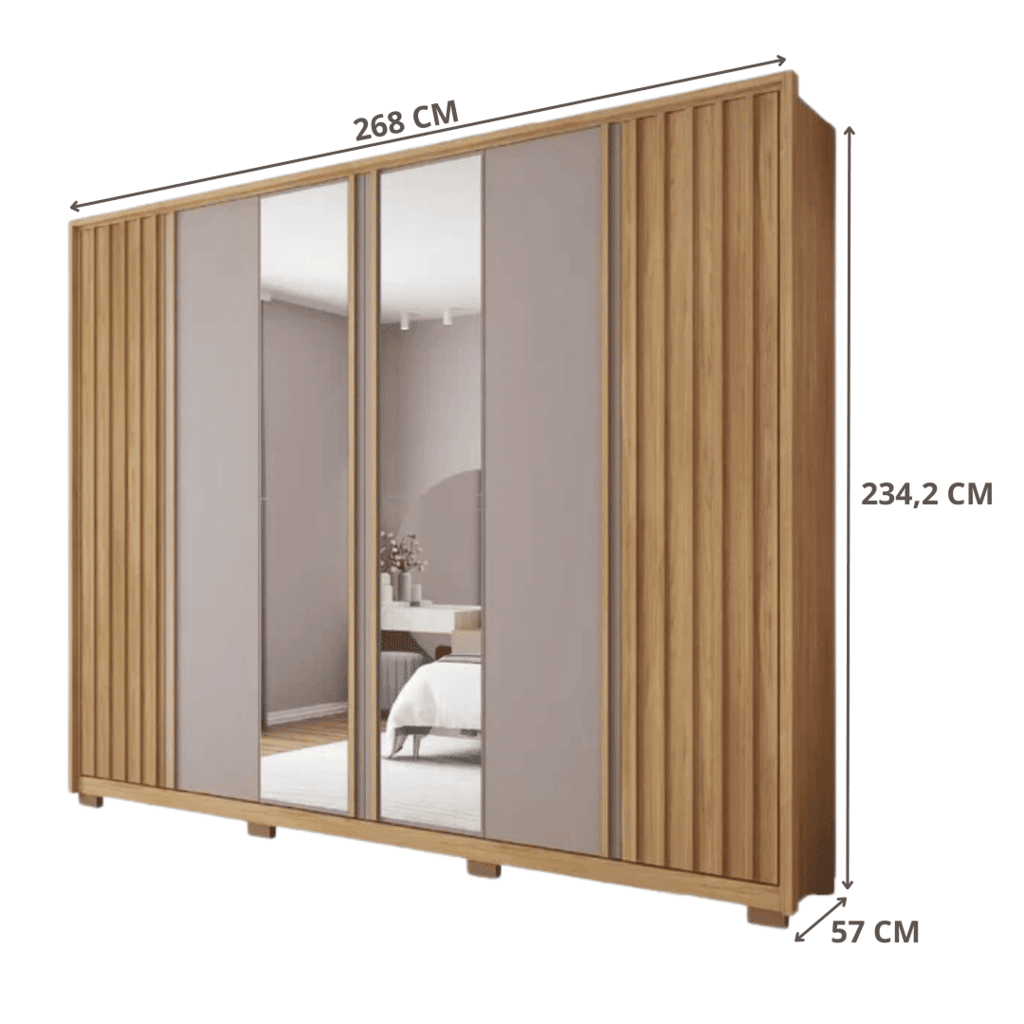 Guarda-Roupa Casal Com Espelho 6 Portas 4 Gavetas Apollo 2.7 Caemmun - Buriti/Fendi