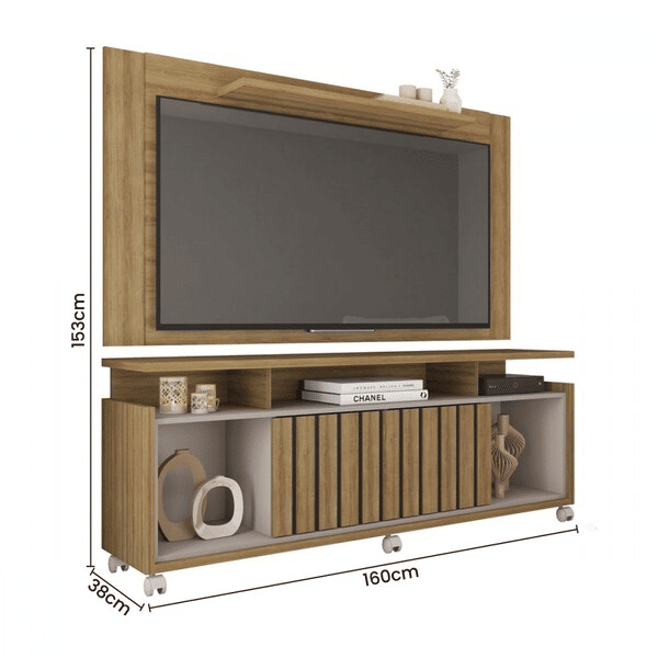 Rack Com Painel Para Tv Até 55 Polegadas Oasis 1 Porta Frisada Lamina Mel/Cacao - Caemmun Rack Com Painel Para Tv Até 55 Polegadas Oasis 1 Porta Frisada Lamina Mel/Cacao - Caemmun
