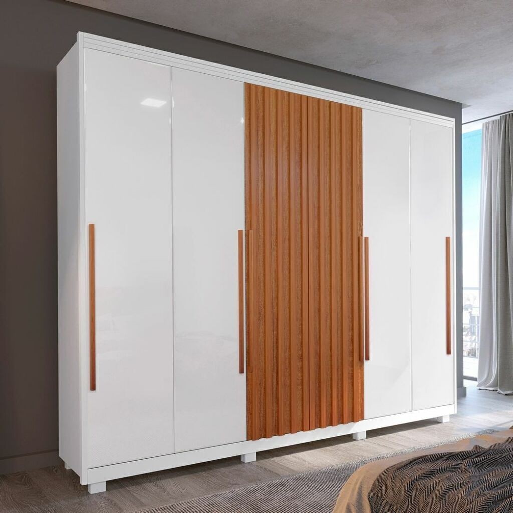 Guarda-Roupa Casal em MDF 6 Portas Bom Pastor Mary Branco/Naturalle Ripado Guarda-Roupa Casal em MDF 6 Portas Bom Pastor Mary Branco/Naturalle Ripado