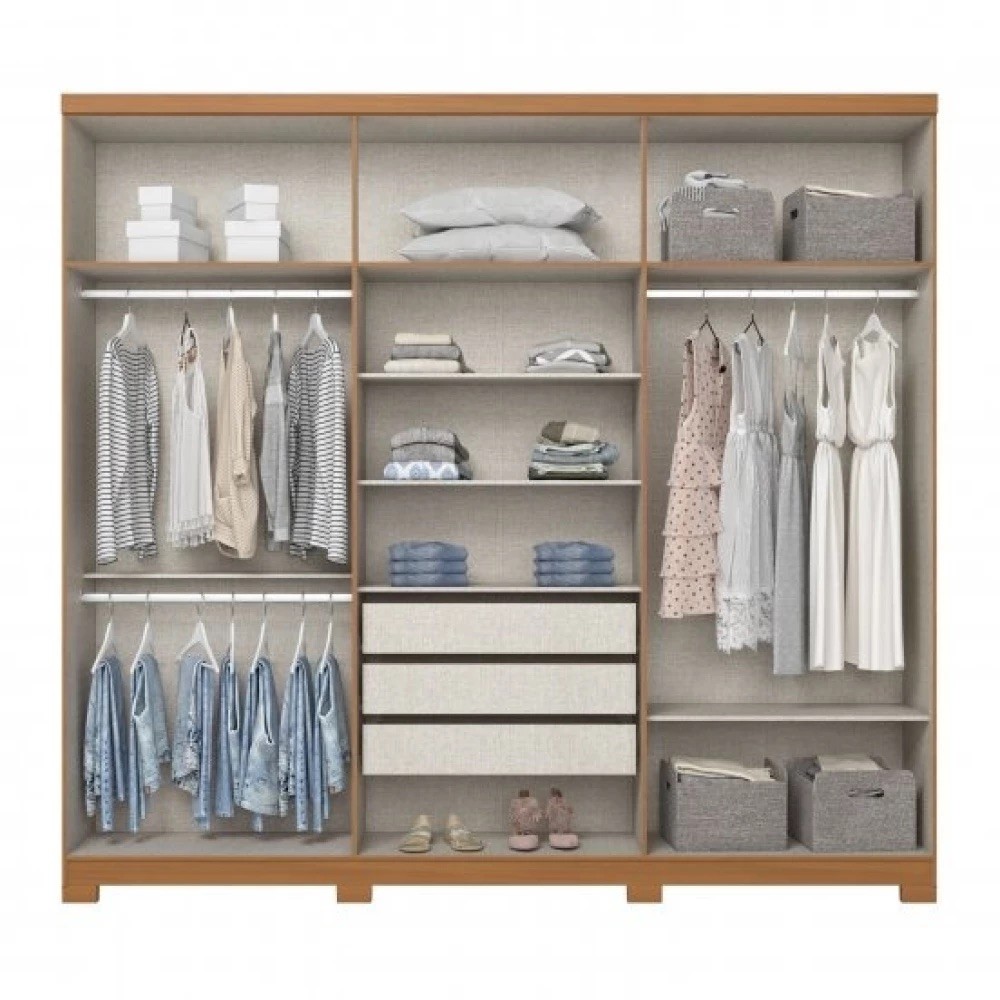 Guarda-roupa 6 Portas 3 Gavetas Henn New Jade 249cm - Cinamomo/Off White