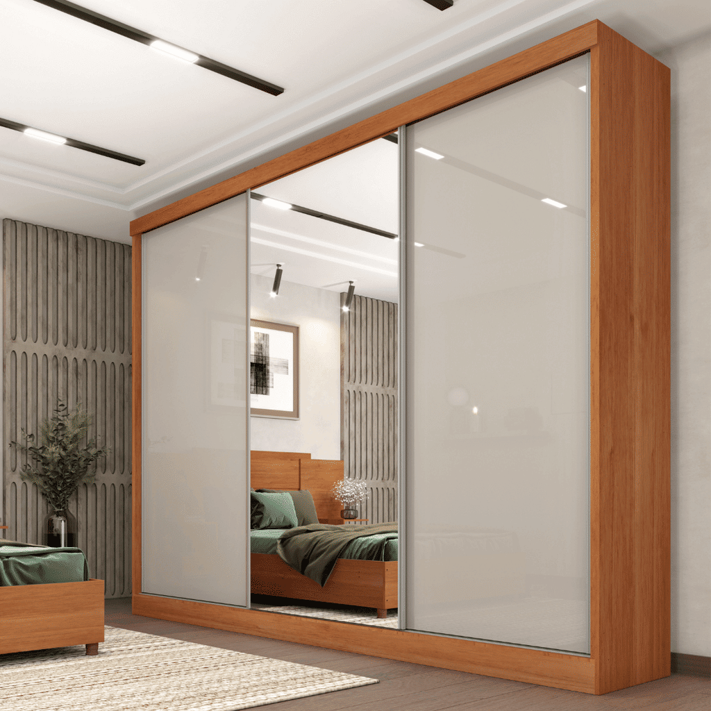 Guarda-Roupa Casal 100% MDF Com Espelho 3 Portas de Correr 6 Gavetas Tcil Móveis Milão Cinamomo/Off White Guarda-Roupa Casal 100% MDF Com Espelho 3 Portas de Correr 6 Gavetas Tcil Móveis Milão Cinamomo/Off White