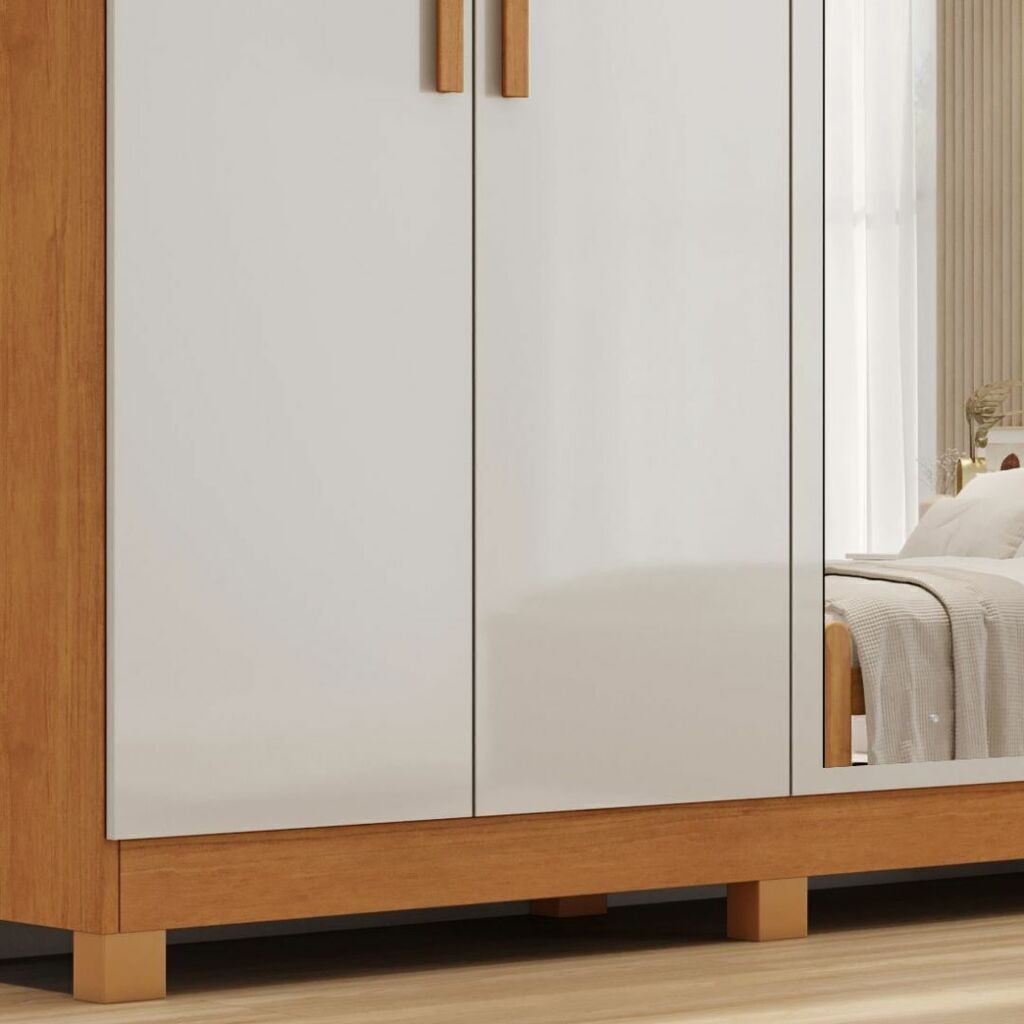 Guarda-Roupa Casal Com Espelho Em MDF 6 Portas Bianchi Nina Naturall/Off White Guarda-Roupa Casal Com Espelho Em MDF 6 Portas Bianchi Nina Naturall/Off White