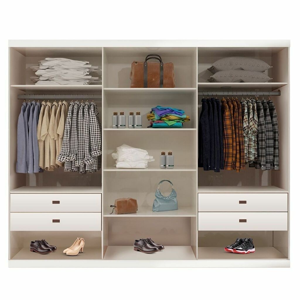 Guarda-Roupa Casal 3 Portas de correr Anna Euro 100% MDF com Espelho Branco - Bom Pastor