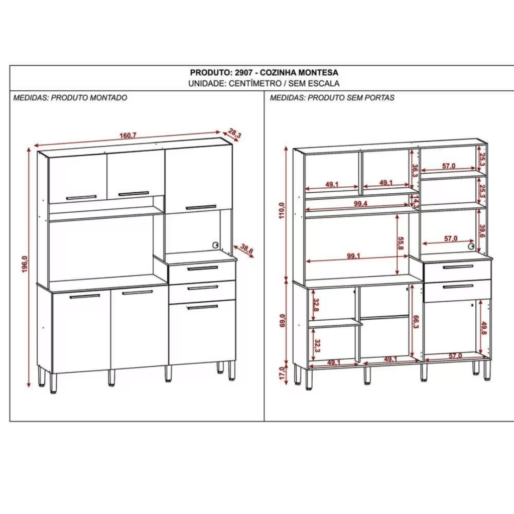 Armário de Cozinha Kit 6 Portas Montesa Freijo/Gris - Kits Paraná Armário de Cozinha Kit 6 Portas Montesa Freijo/Gris - Kits Paraná
