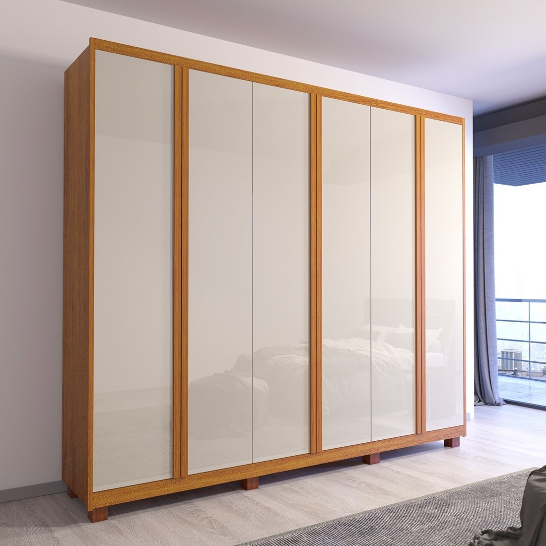 Guarda-roupa Dakota 6 Portas Duplex Casal 100% MDF Bom Pastor - Natural/Off White