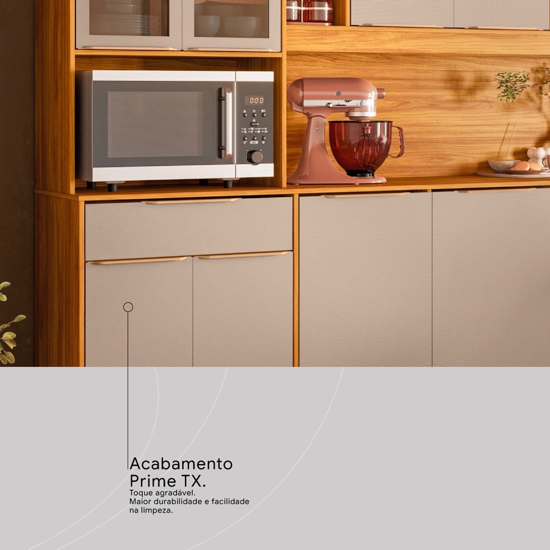 Kit Cozinha Compacta 10 Portas 3 Gavetas Pleno Demobile 218cm - Cinamon/Nude Prime TX