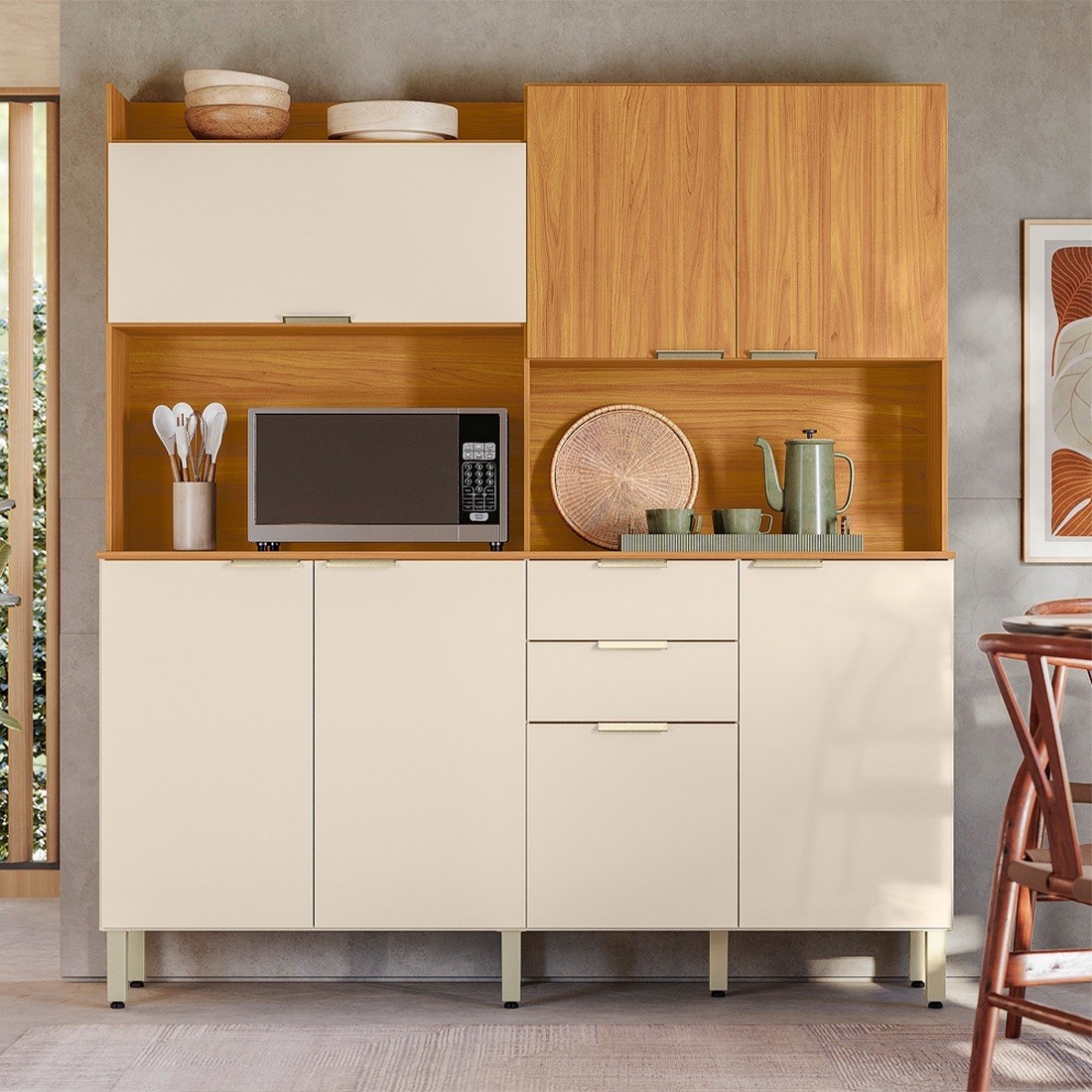 Kit Cozinha Compacta Pitaya 07 Portas e 2 Gavetas Demóbile - Cinamomo/Off White Kit Cozinha Compacta Pitaya 07 Portas e 2 Gavetas Demóbile - Cinamomo/Off White