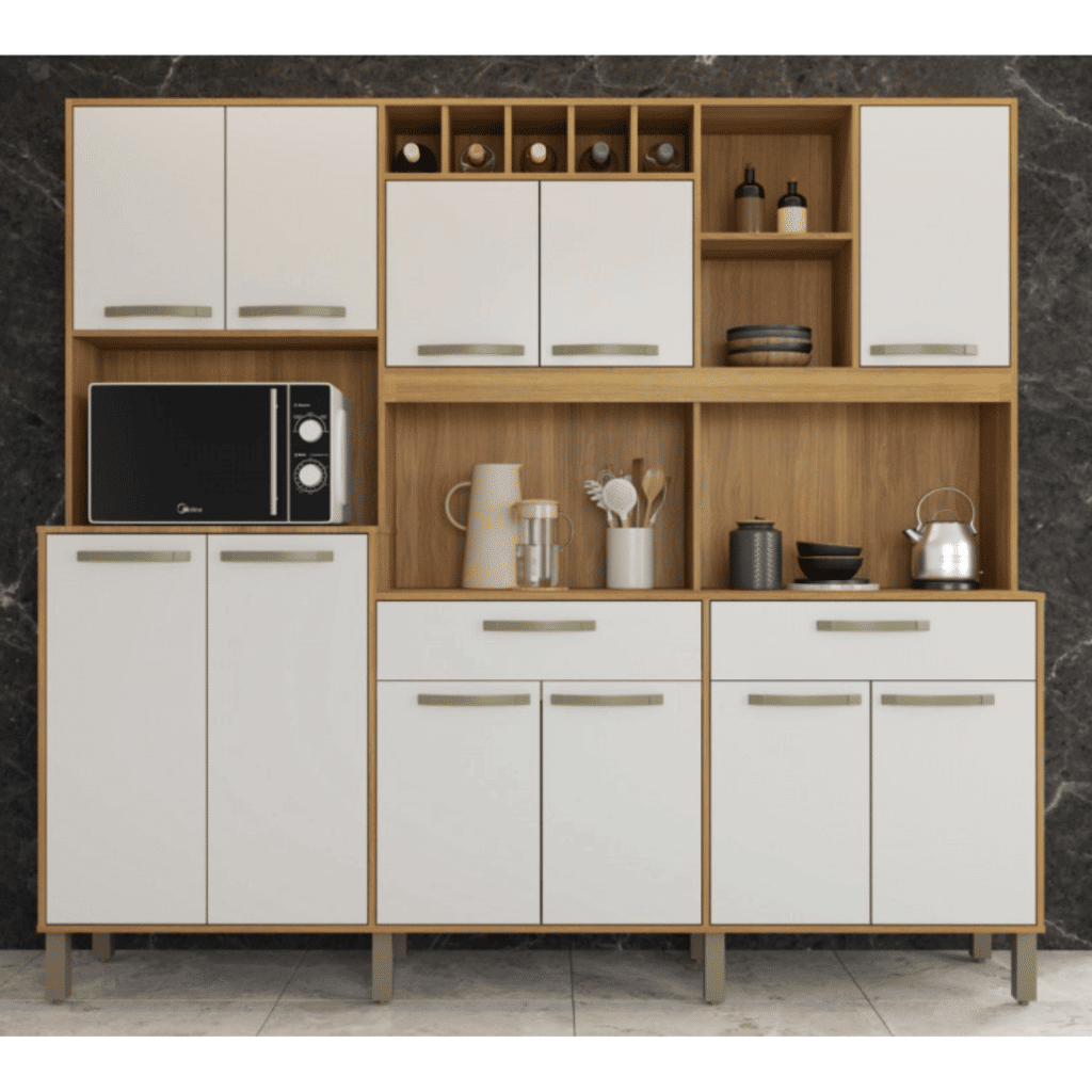 Armário de Cozinha Kit Milano 11 portas Freijó/Off White - Fiorello Armário de Cozinha Kit Milano 11 portas Freijó/Off White - Fiorello