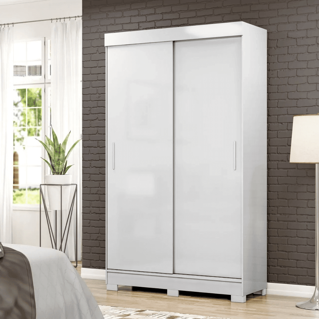 Guarda-Roupa Solteiro  2 Portas de Correr, Apiuna, Branco/Castanho - MX Móveis Guarda-Roupa Solteiro  2 Portas de Correr, Apiuna, Branco/Castanho - MX Móveis