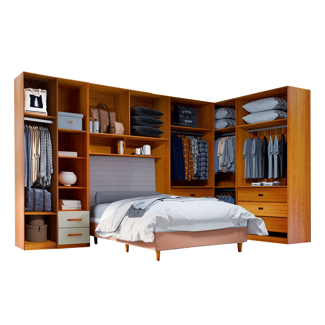 Guarda-Roupa Solteiro Modulado Tivoli 6 Peças 100% MDF, Natural/Bege - Bom Pastor