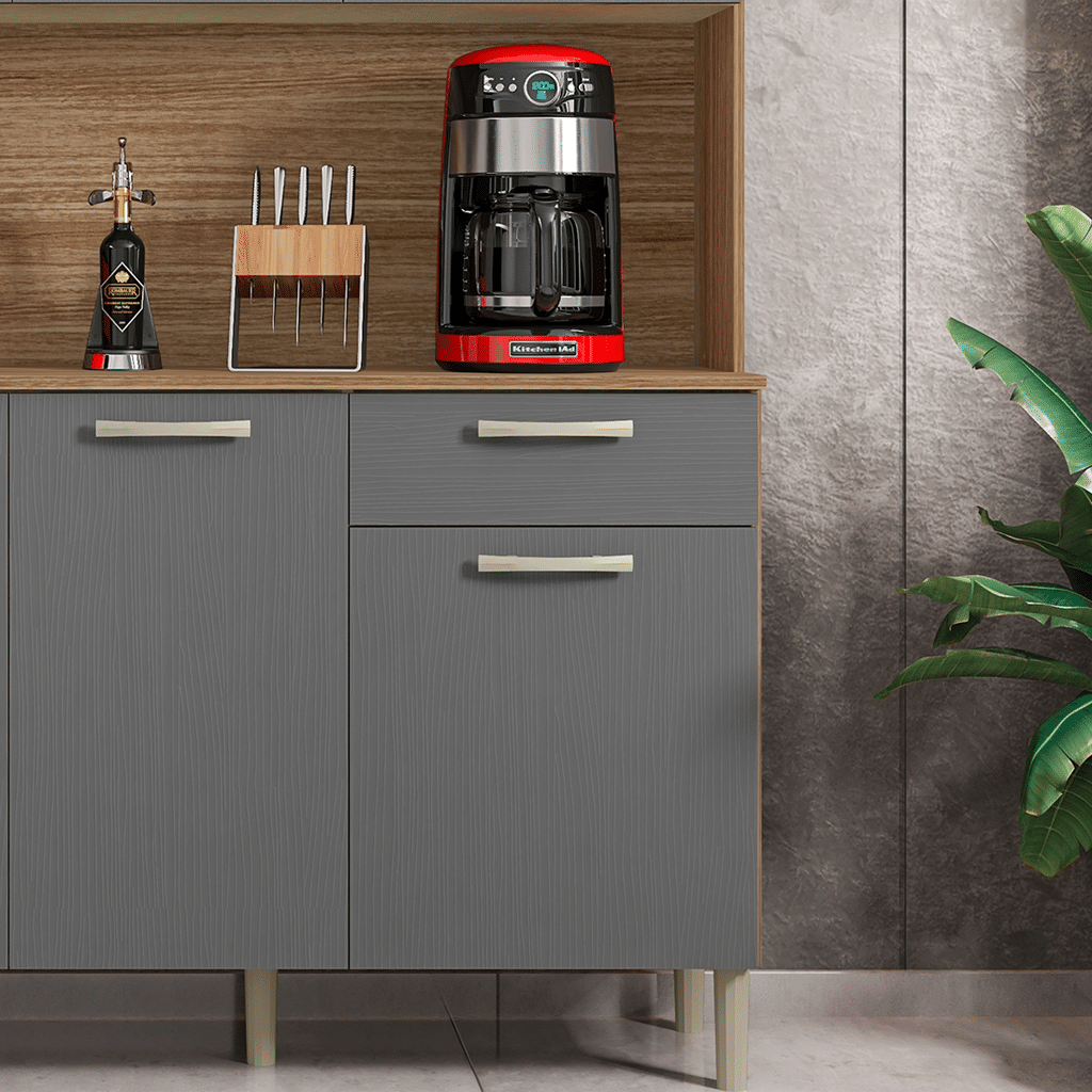 Armário de Cozinha Kit 6 Portas Kits Paraná Gênova Freijo/Gris Armário de Cozinha Kit 6 Portas Kits Paraná Gênova Freijo/Gris