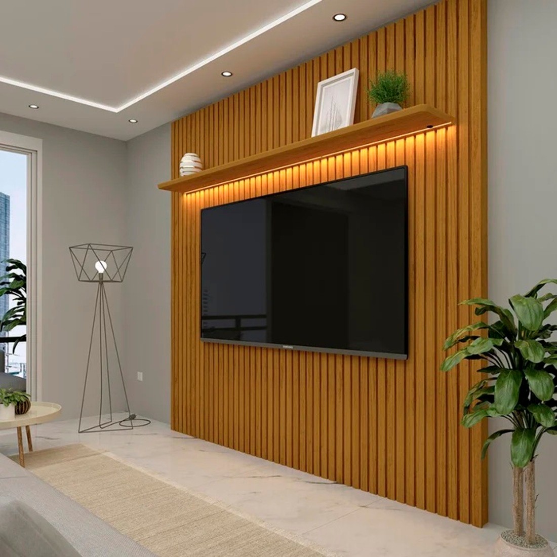 Painel Nobre Ripado 2.30cm Pnl Com Led Cor Rip Naturale Gelius - Naturale