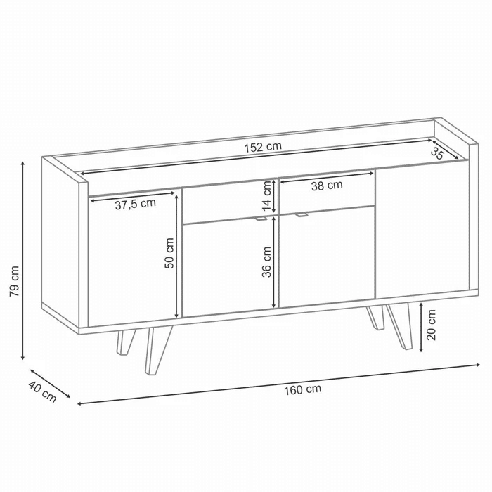 Buffet para Sala 4 Portas 2 Gavetas HB Móveis Melodia Off White/Cinamomo