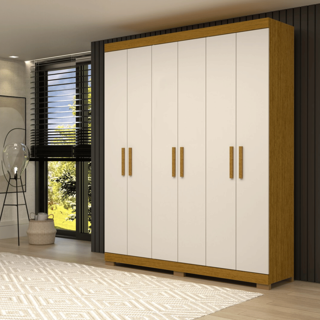 Guarda-Roupa Casal Em MDF 6 Portas ACP Móveis Lana Cinamomo/Off White Guarda-Roupa Casal Em MDF 6 Portas ACP Móveis Lana Cinamomo/Off White