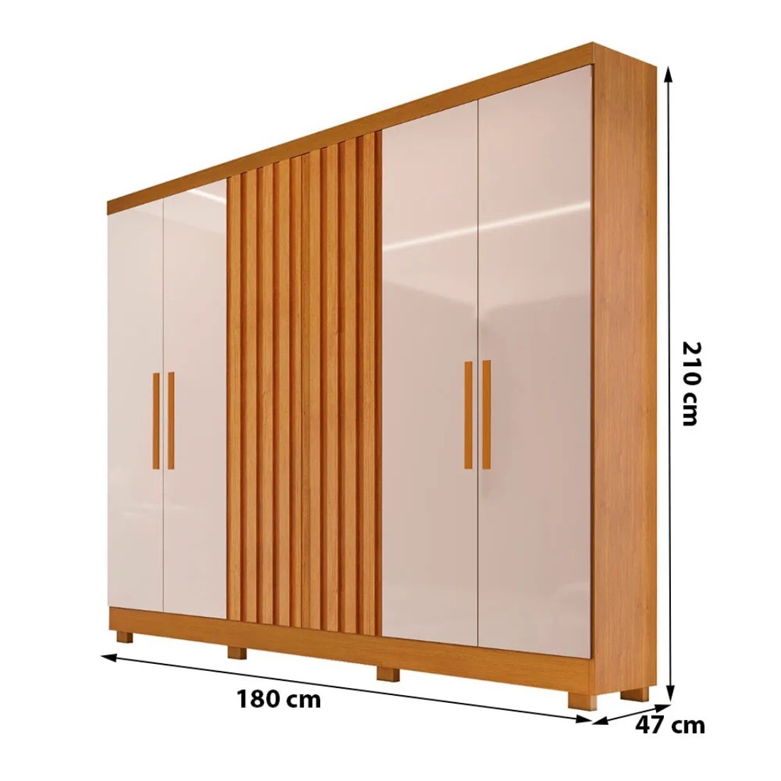 Guarda-roupa 6 Portas 2 Gavetas Bianchi 100% MDF Cabo Frio 180cm - Nature/Off White