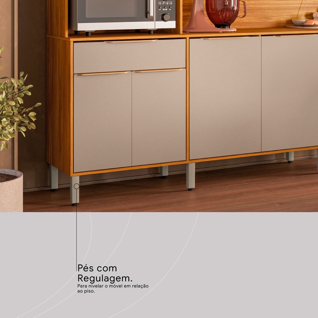 Kit Cozinha Compacta 10 Portas 3 Gavetas Pleno Demobile 218cm - Cinamon/Nude Prime TX