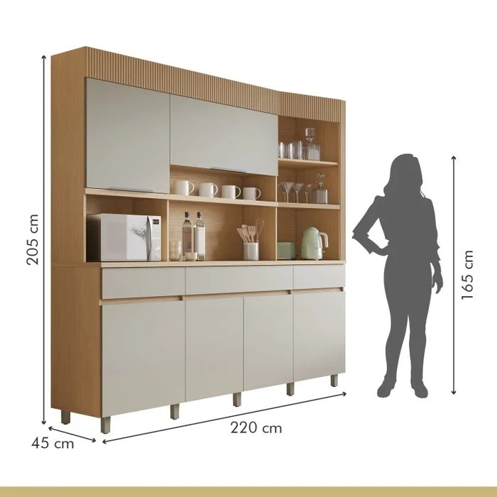 Kit Cozinha Compacta Nesher Realeza 6 Portas 3 Gavetas 220cm – Carvalho/Greige Kit Cozinha Compacta Nesher Realeza 6 Portas 3 Gavetas 220cm – Carvalho/Greige