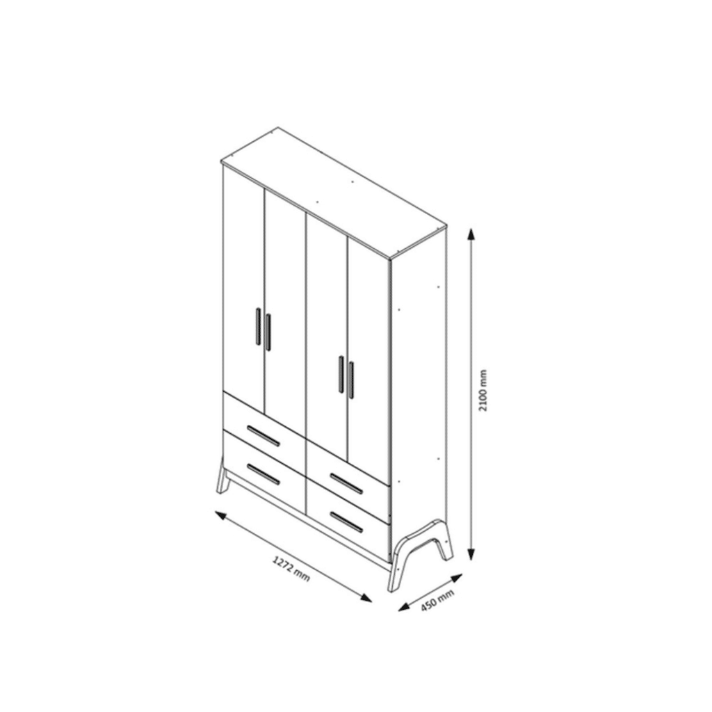 Guarda-Roupa Infantil 100% MDF 4 Portas Moveis Peroba Guti Branco Guarda-Roupa Infantil 100% MDF 4 Portas Moveis Peroba Guti Branco