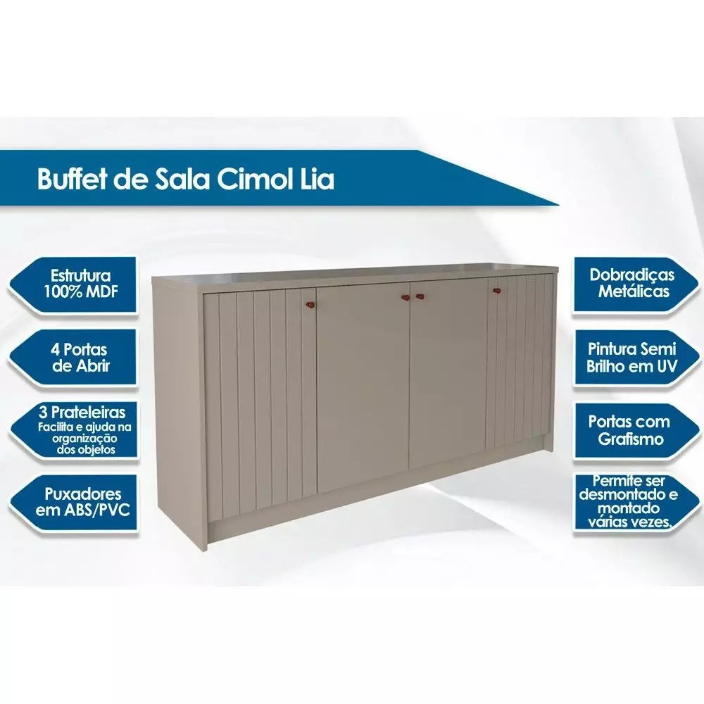 Buffet para Sala 4 Portas em MDF Lia Cimol Off White Buffet para Sala 4 Portas em MDF Lia Cimol Off White
