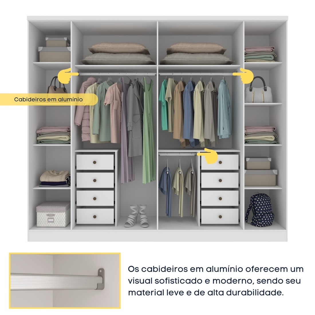 Guarda-Roupa Casal 6 Portas 8 Gavetas Tcil Móveis Sevila Branco Guarda-Roupa Casal 6 Portas 8 Gavetas Tcil Móveis Sevila Branco