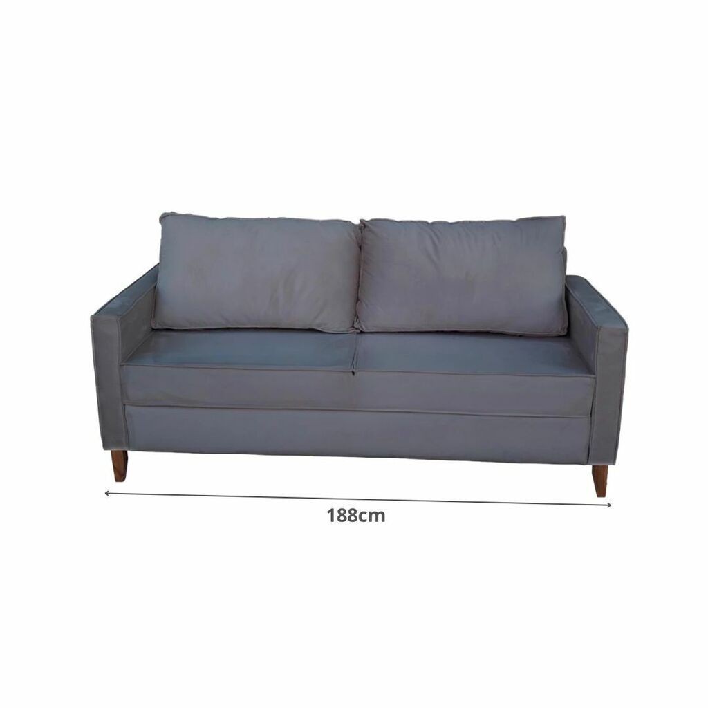 Sofá Chanel 3 Lugares com pés em Madeira de Eucalipto, Grafite - Malu Estofados Sofá Chanel 3 Lugares com pés em Madeira de Eucalipto, Grafite - Malu Estofados