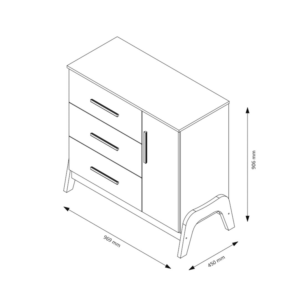 Cômoda Guti 100% MDF, 1 Porta, 3 Gavetas Branco/Amendoa - Peroba Cômoda Guti 100% MDF, 1 Porta, 3 Gavetas Branco/Amendoa - Peroba