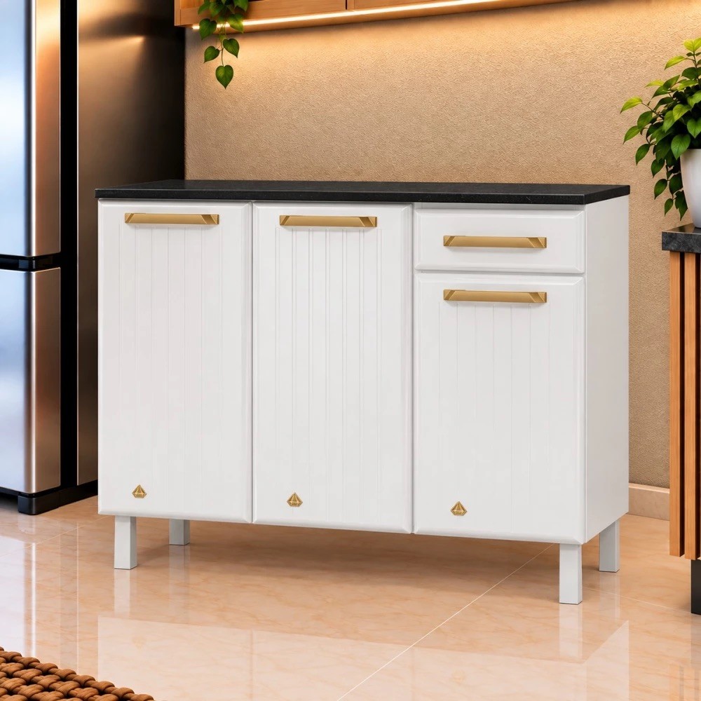 Balcão Telasul Triplo 1 Gaveta Com Tampo Diamante New Smart Branco Balcão Telasul Triplo 1 Gaveta Com Tampo Diamante New Smart Branco