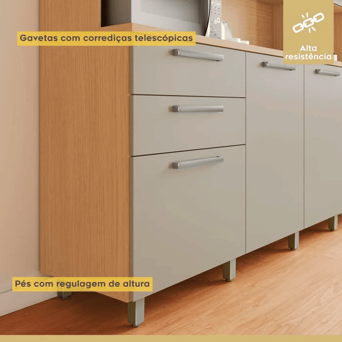 Kit Cozinha Compacta Nesher Nobreza 5 Portas 2 Gavetas 160cm – Carvalho/Greige Kit Cozinha Compacta Nesher Nobreza 5 Portas 2 Gavetas 160cm – Carvalho/Greige