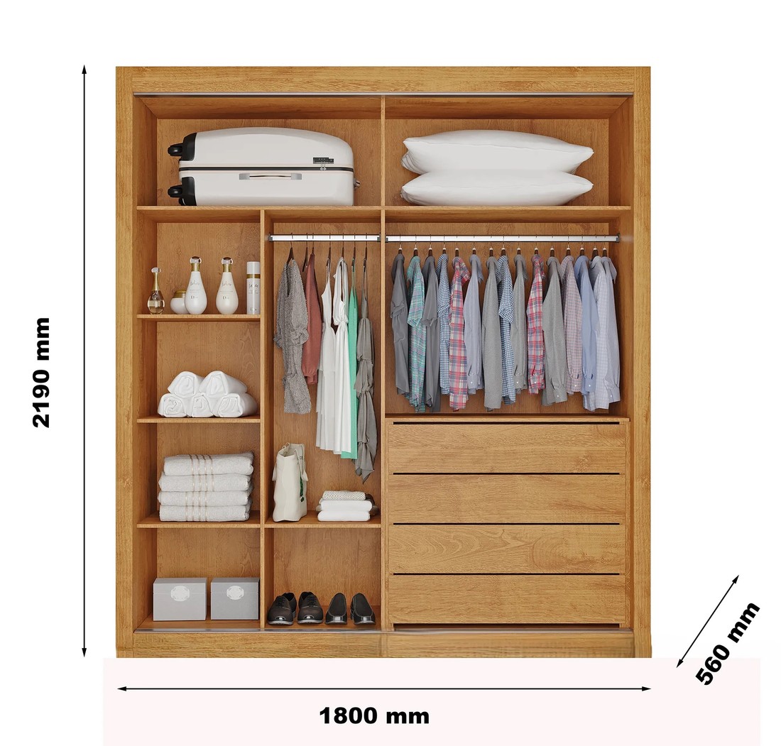 Guarda-Roupas Casal 2 Portas de Correr com Espelho Lugano 100% MDF Europa Móveis Peroba