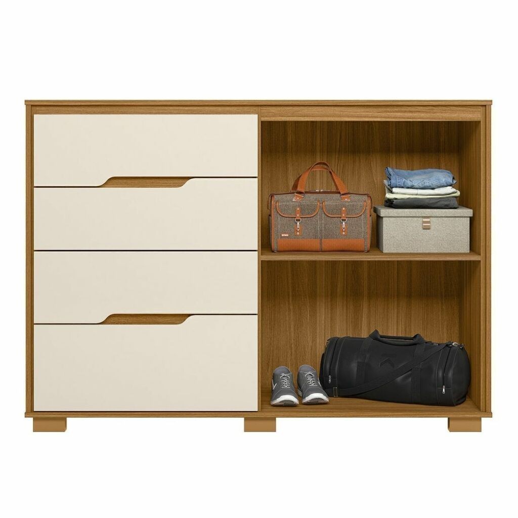 Cômoda com Sapateira Texas 4 Gavetas e 2 portas Freijo/Off White - Moval Cômoda com Sapateira Texas 4 Gavetas e 2 portas Freijo/Off White - Moval