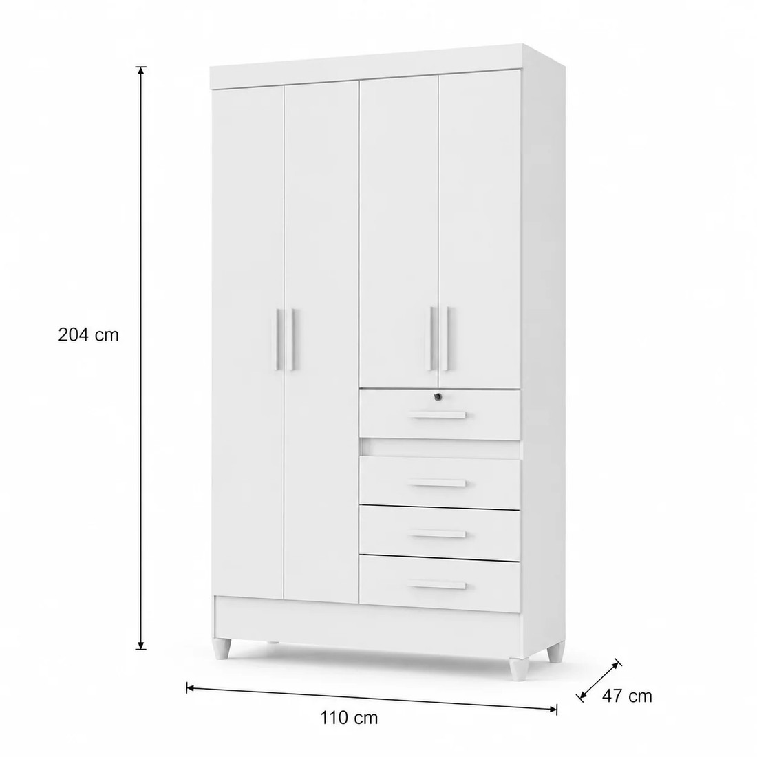 Guarda-roupa Solteiro Sobral 4 Portas 4 Gavetas com Chave Moval - Branco