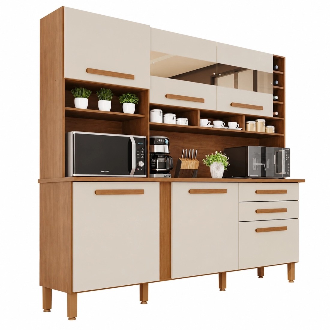 Cozinha Alexia 6 Portas 2 Gavetas 182cm Imop Móveis - Cinamomo/Arena