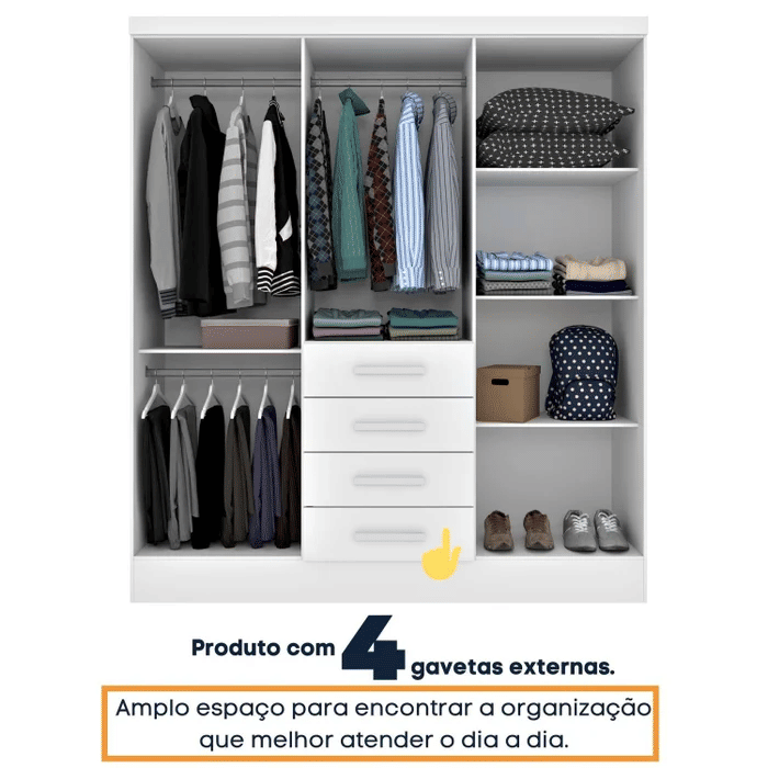 Guarda-Roupa Casal com Espelho, 6 Portas Tcil Móveis Arizona Branco Guarda-Roupa Casal com Espelho, 6 Portas Tcil Móveis Arizona Branco