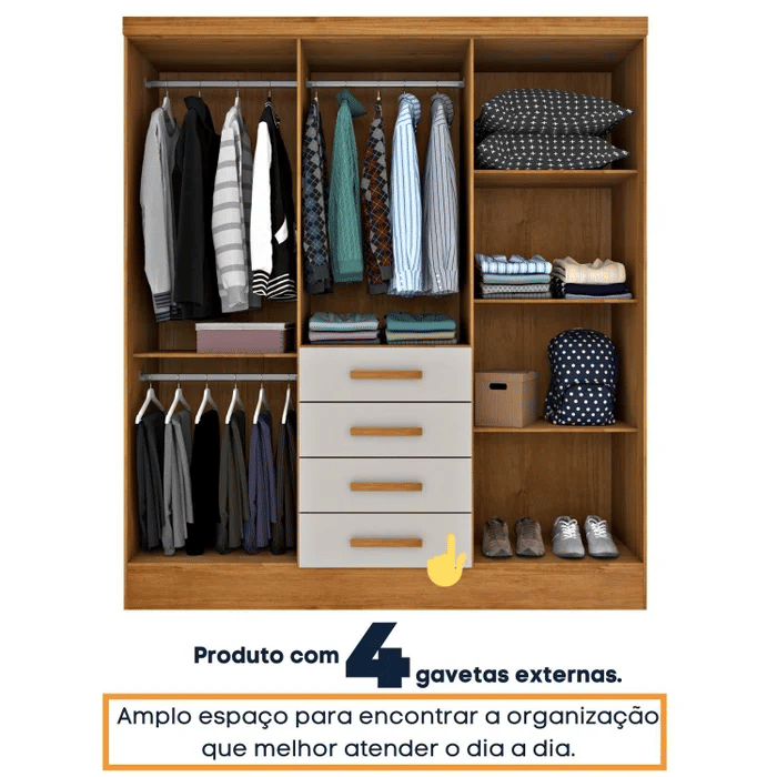 Guarda-Roupa Casal 6 Portas Tcil Móveis Arizona Cinamomo/Off White Guarda-Roupa Casal 6 Portas Tcil Móveis Arizona Cinamomo/Off White