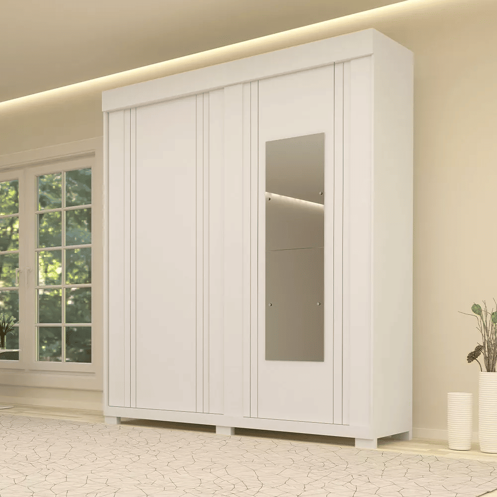 Guarda-Roupa com Espelho Heloisa Prime em MDF 2 Portas Branco - Acp Móveis Guarda-Roupa com Espelho Heloisa Prime em MDF 2 Portas Branco - Acp Móveis