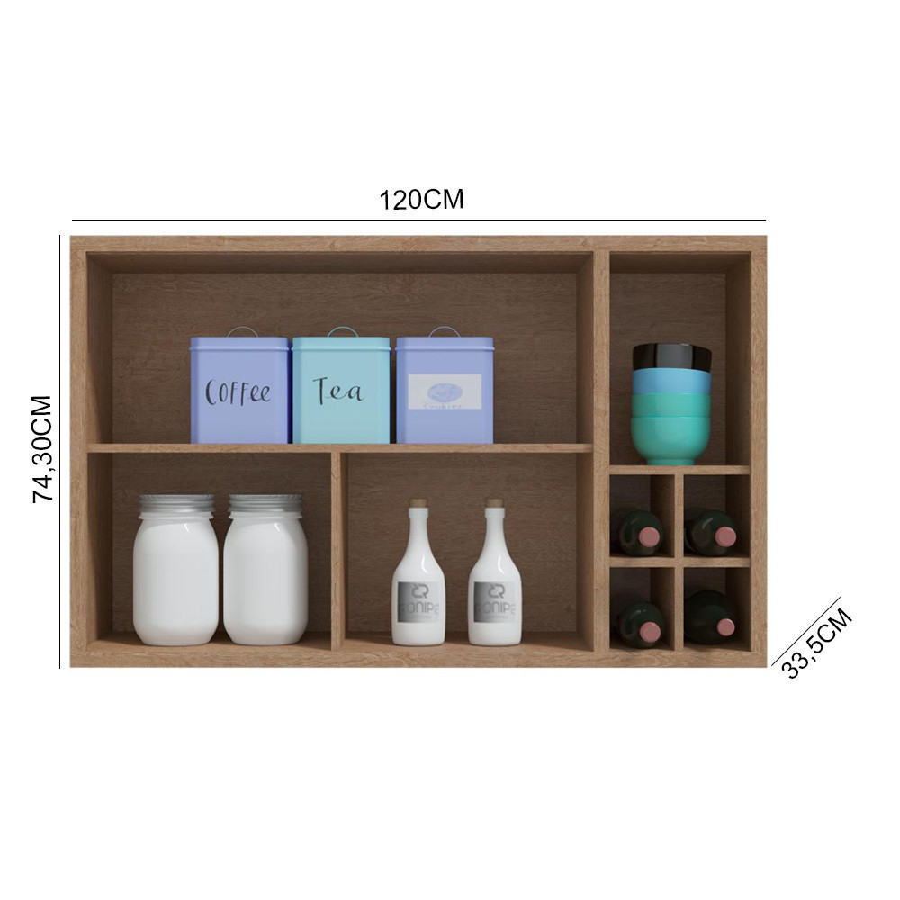 Armário de Cozinha de Parede 2 Portas Com Adega 120cm Ronipa Syrah Castanho/Chumbo Armário de Cozinha de Parede 2 Portas Com Adega 120cm Ronipa Syrah Castanho/Chumbo