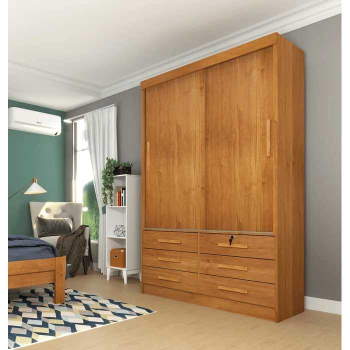 Guarda-Roupa Solteiro 2 Portas 6 Gavetas Tcil Móveis Chicago Cinamomo Guarda-Roupa Solteiro 2 Portas 6 Gavetas Tcil Móveis Chicago Cinamomo