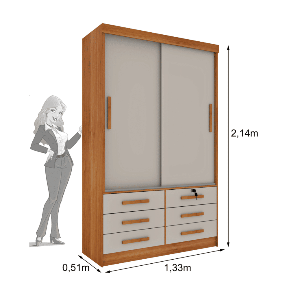 Guarda-Roupa Solteiro 2 Portas 6 Gavetas Tcil Móveis Chicago Cinamomo/Off White Guarda-Roupa Solteiro 2 Portas 6 Gavetas Tcil Móveis Chicago Cinamomo/Off White