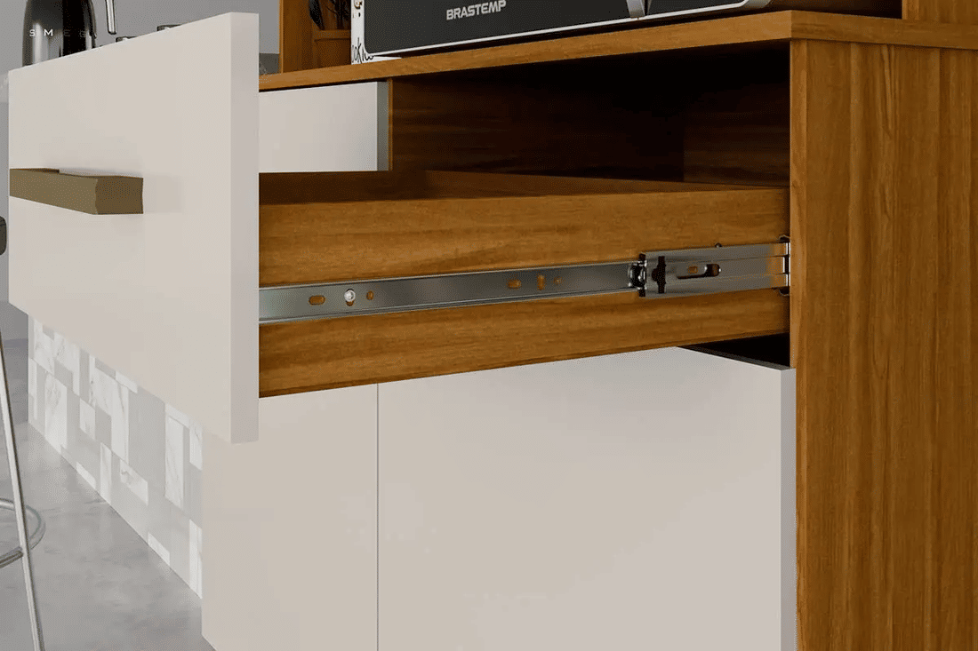 Armário de Cozinha em MDF Kit 6 Portas 1 Gaveta Ronipa Pinot Amendoa/Off White Armário de Cozinha em MDF Kit 6 Portas 1 Gaveta Ronipa Pinot Amendoa/Off White