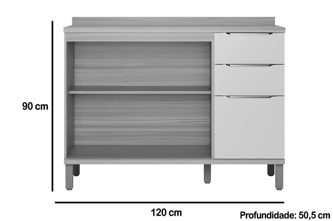 Balcão de Cozinha 100% MDF Sauvignon 2 Portas e 3 Gavetas p/ Pia c/Tampo 120cm Amendoa/Off White - Ronipa Balcão de Cozinha 100% MDF Sauvignon 2 Portas e 3 Gavetas p/ Pia c/Tampo 120cm Amendoa/Off White - Ronipa