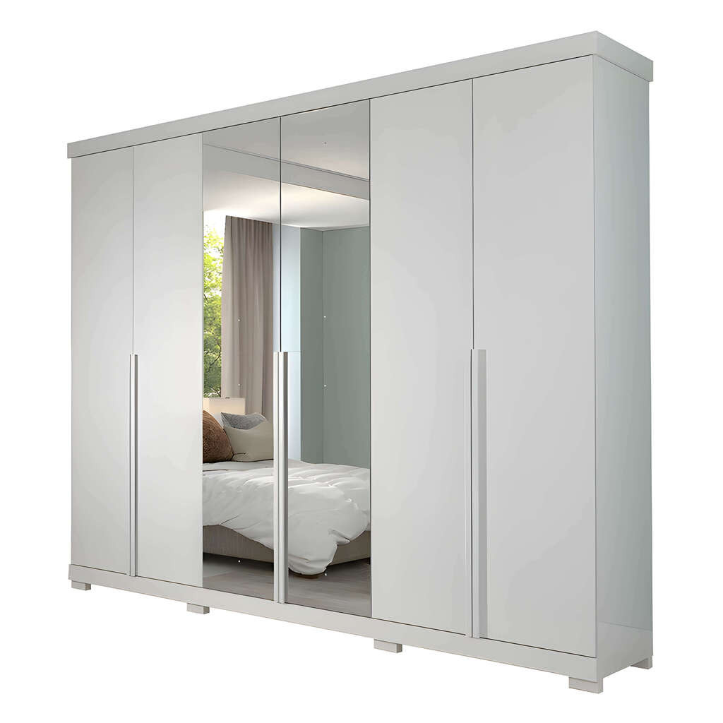 Guarda-Roupa Casal com Espelho 6 Portas em MDF Panan Móveis Guarapari Branco Guarda-Roupa Casal com Espelho 6 Portas em MDF Panan Móveis Guarapari Branco