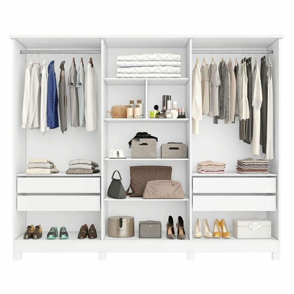 Guarda-Roupa Casal Com Espelho Em MDF 6 Portas Bianchi Nina Branco Guarda-Roupa Casal Com Espelho Em MDF 6 Portas Bianchi Nina Branco